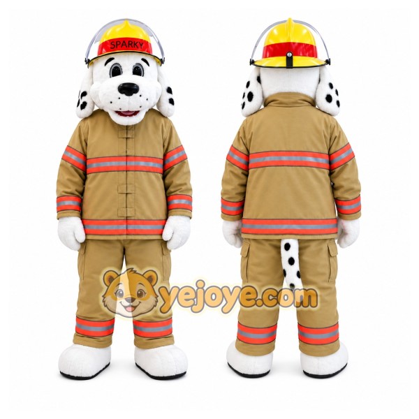 Tan Dalmatian Firefighter Dog Mascot Costume for Events and Promotions