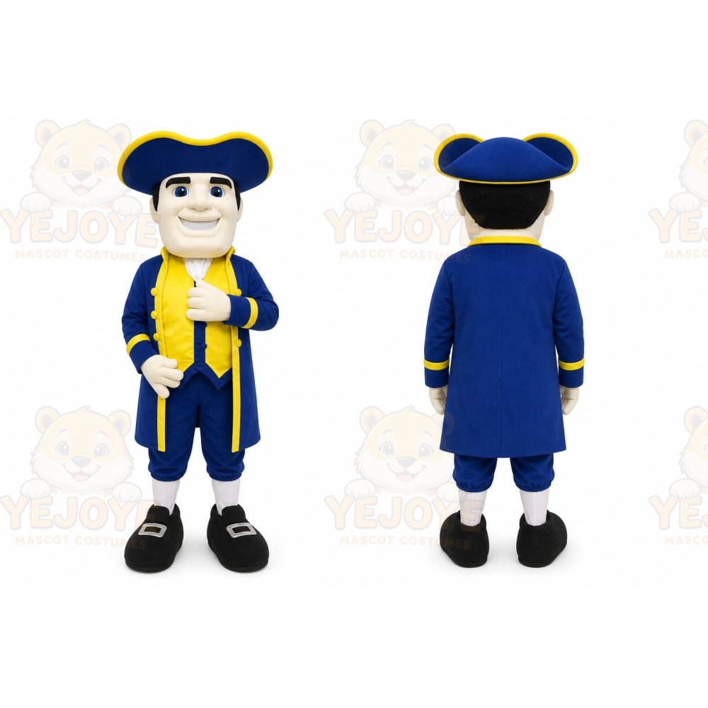 Blue Colonial Man Mascot Costume for Events and Promotions