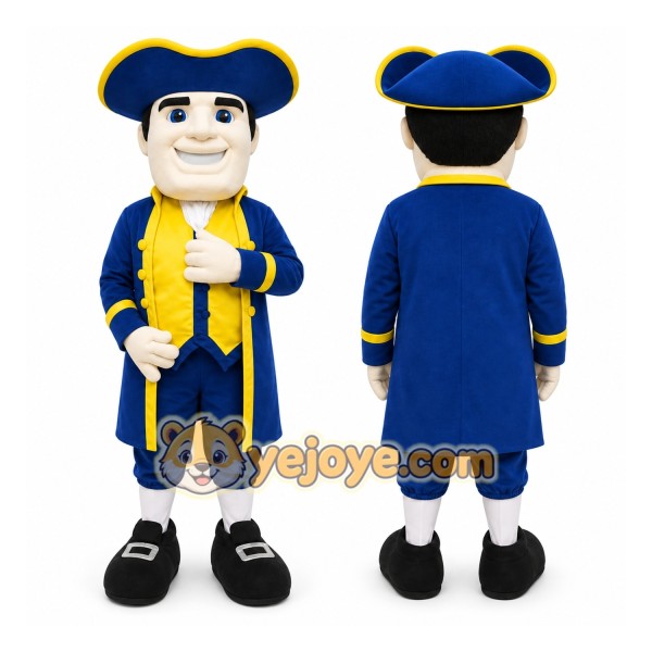Blue Colonial Man Mascot Costume for Events and Promotions