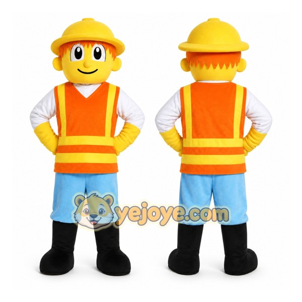 Yellow Construction Worker Mascot Costume for Events and Promotions