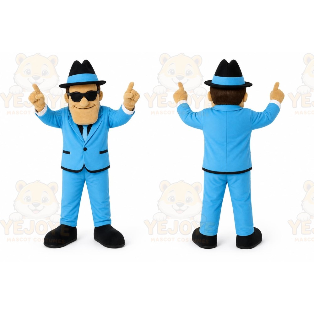 Blue Man In Suit Mascot Costume for Events and Promotions