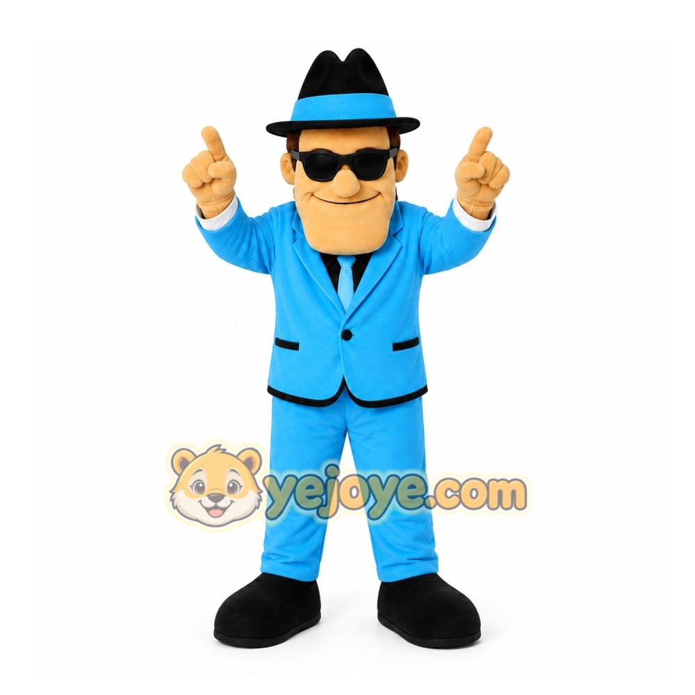 Blue Man In Suit Mascot Costume for Events and Promotions Blue Man In Suit Mascot Costume for Events and Promotions