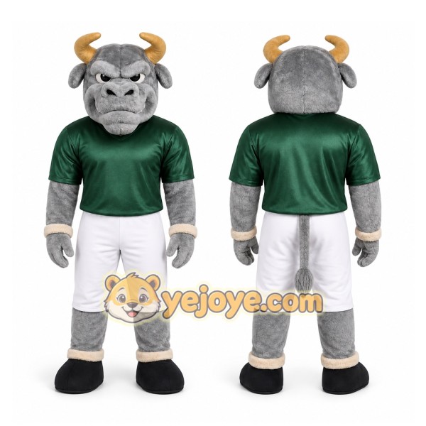 Gray Bull Mascot Costume for Sports Events