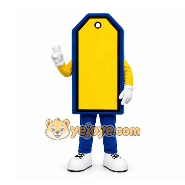 Blue Price Tag Mascot Costume for Corporate Events