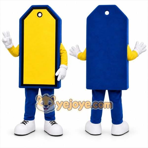 Blue Price Tag Mascot Costume for Corporate Events