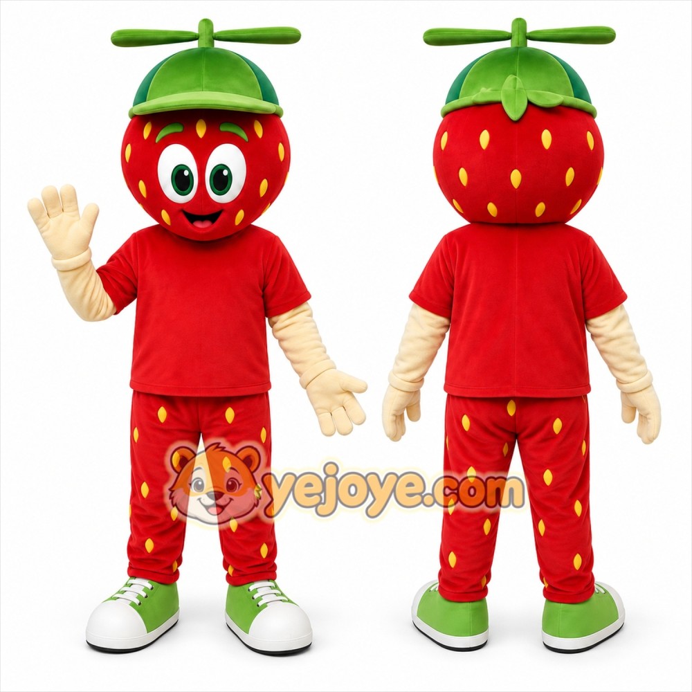 Red Strawberry Mascot Costume for Restaurant Promotions Red Strawberry Mascot Costume for Restaurant Promotions