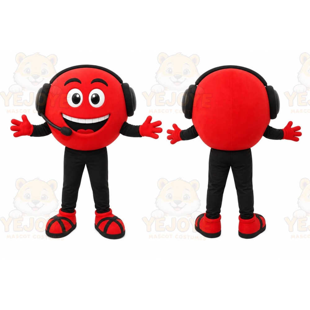Red Headset Emoji Mascot Costume for Corporate Events