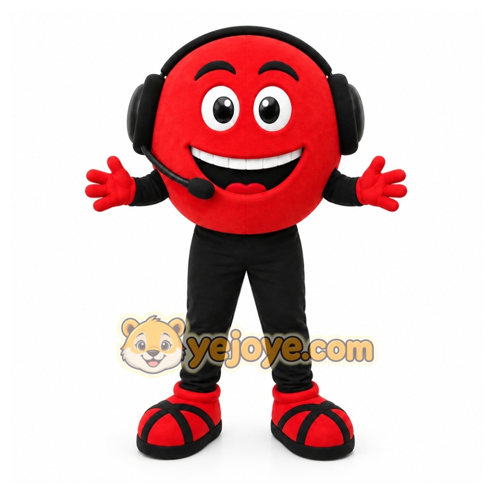 Red Headset Emoji Mascot Costume for Corporate Events Red Headset Emoji Mascot Costume for Corporate Events