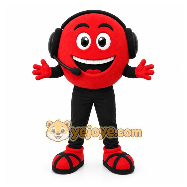 Red Headset Emoji Mascot Costume for Corporate Events