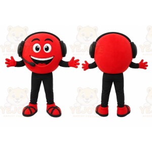 Red Headset Emoji Mascot Costume for Corporate Events