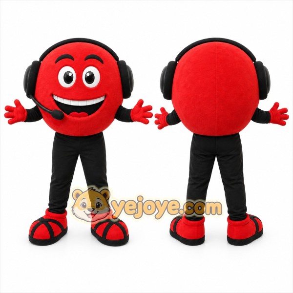 Red Headset Emoji Mascot Costume for Corporate Events