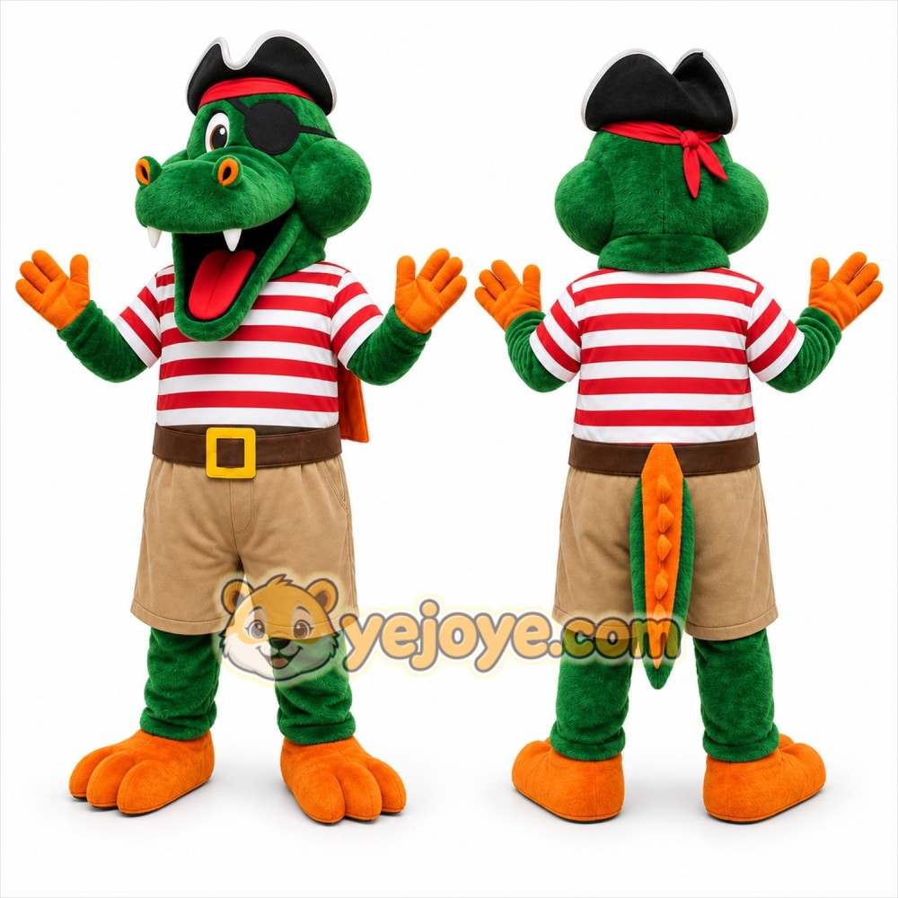 Green Alligator Pirate Mascot Costume for Children's Events Green Alligator Pirate Mascot Costume for Children's Events