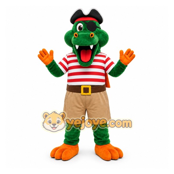 Green Alligator Pirate Mascot Costume for Children's Events Green Alligator Pirate Mascot Costume for Children's Events