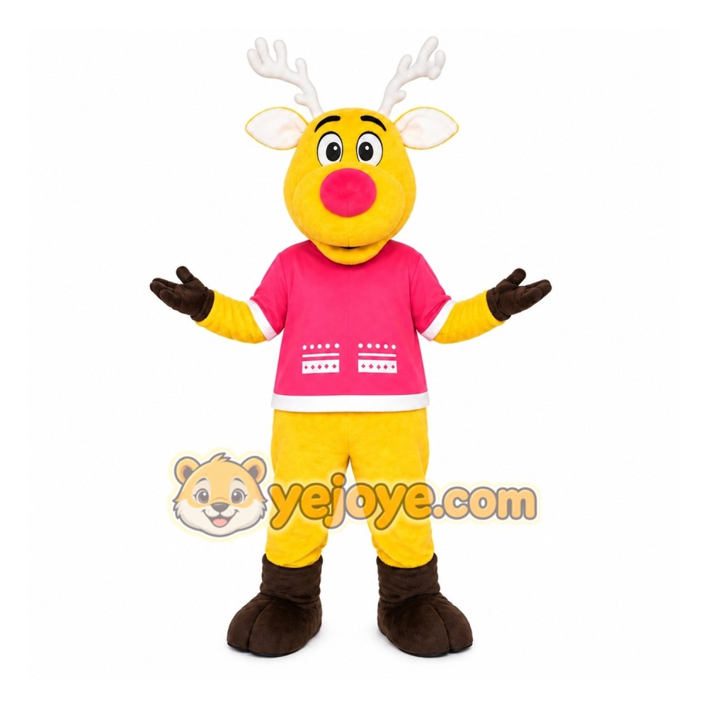 Yellow Reindeer Mascot Costume for Holiday Events