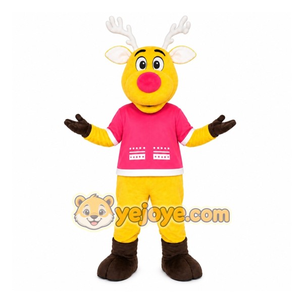 Yellow Reindeer Mascot Costume for Holiday Events