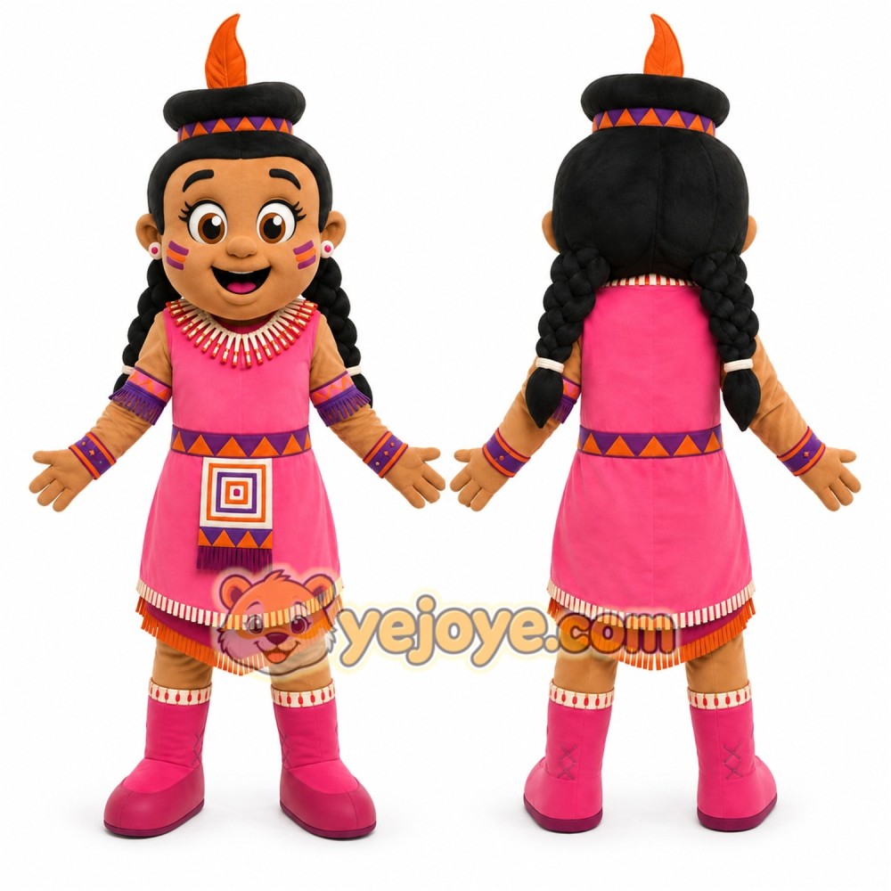 Pink Tribal Girl Mascot Costume for Events and Promotions