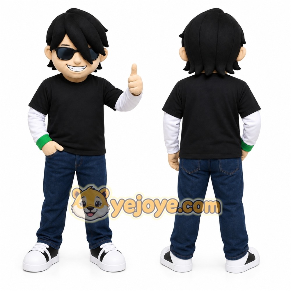 Black Cool Teenager Mascot Costume for Events and Promotions Black Cool Teenager Mascot Costume for Events and Promotions