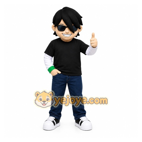 Black Cool Teenager Mascot Costume for Events and Promotions