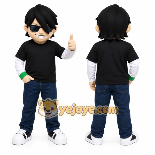 Black Cool Teenager Mascot Costume for Events and Promotions
