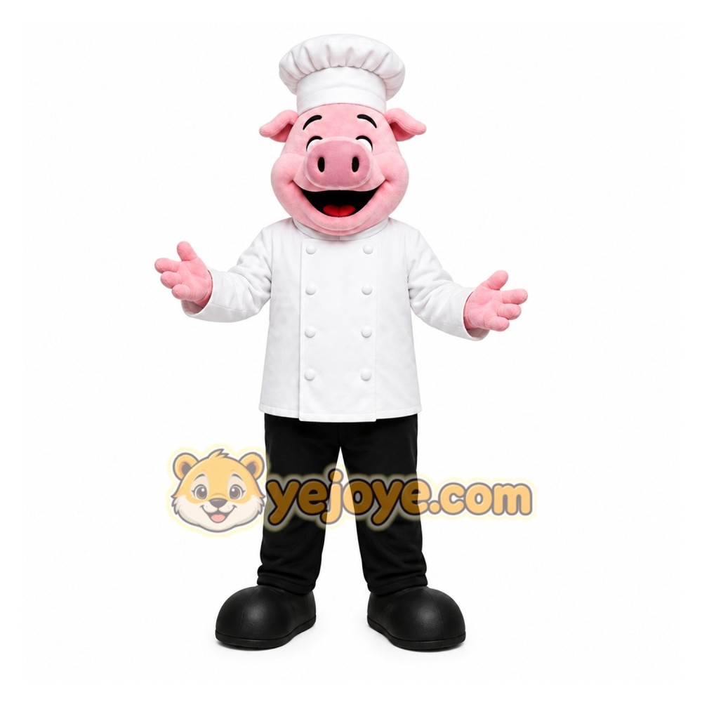 White Pig Chef Mascot Costume for Restaurant Promotions White Pig Chef Mascot Costume for Restaurant Promotions