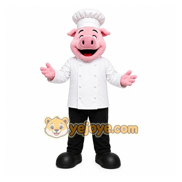 White Pig Chef Mascot Costume for Restaurant Promotions White Pig Chef Mascot Costume for Restaurant Promotions