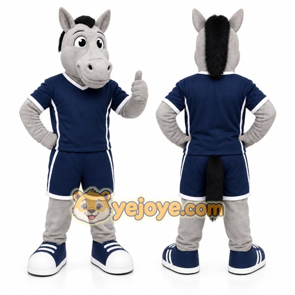 Gray Horse Mascot Costume for Sports Events