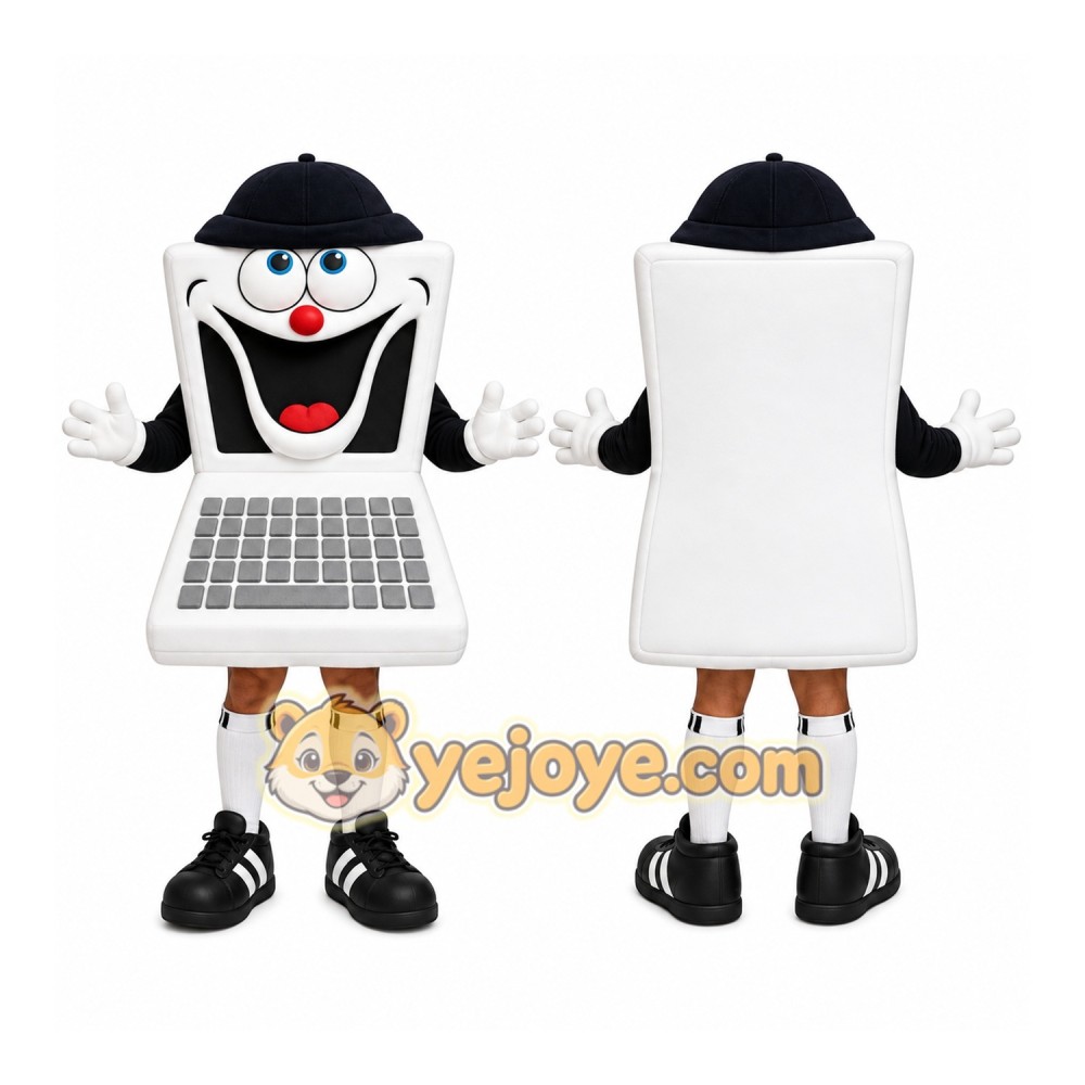 White Laptop Mascot Costume for Corporate Events White Laptop Mascot Costume for Corporate Events