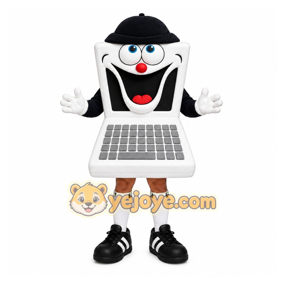 White Laptop Mascot Costume for Corporate Events White Laptop Mascot Costume for Corporate Events
