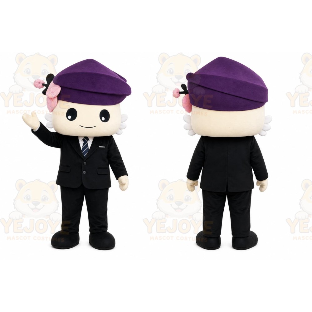 Purple Person With Large Head And Hat Mascot Costume for Corporate Events