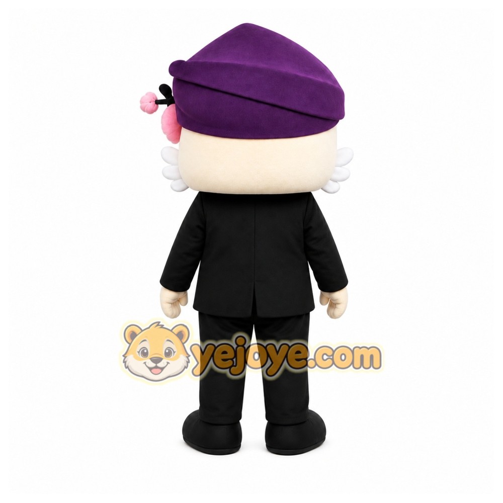 Purple Person With Large Head And Hat Mascot Costume for Corporate Events Purple Person With Large Head And Hat Mascot Costume for Corporate Events