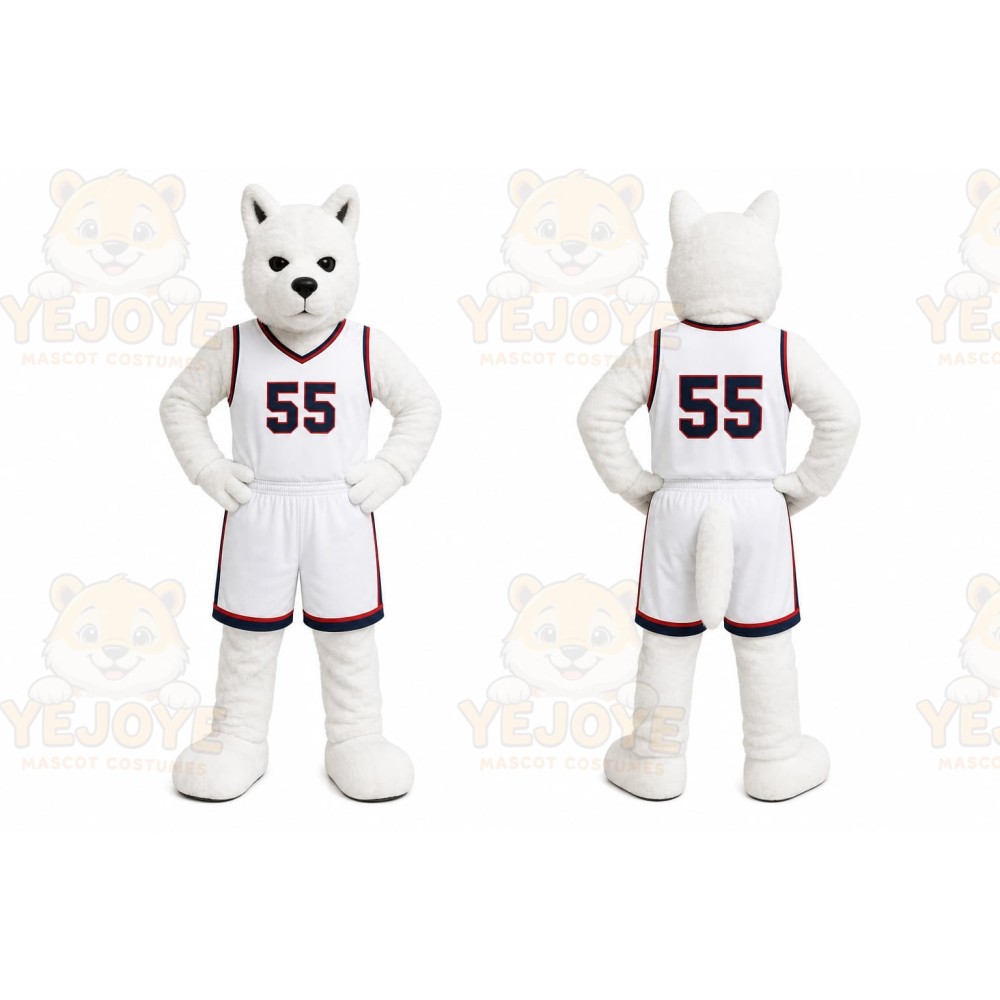 White Dog In Basketball Uniform Mascot Costume for Sports Events