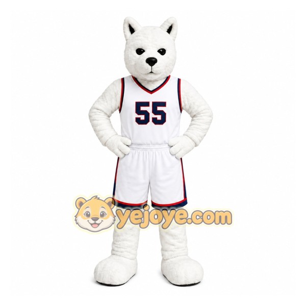 White Dog In Basketball Uniform Mascot Costume for Sports Events