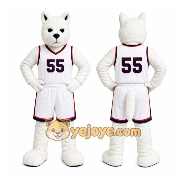 White Dog In Basketball Uniform Mascot Costume for Sports Events