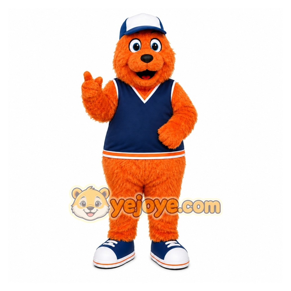 Orange Bear In Sports Vest Mascot Costume for Sports Events