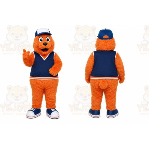 Orange Bear In Sports Vest Mascot Costume for Sports Events