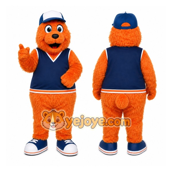 Orange Bear In Sports Vest Mascot Costume for Sports Events