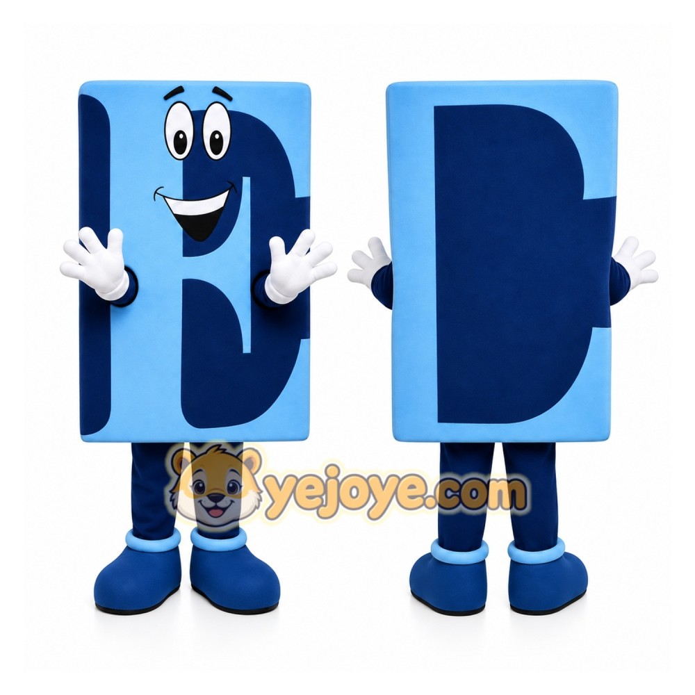 Blue Letter Block Mascot Costume for Events and Promotions Blue Letter Block Mascot Costume for Events and Promotions