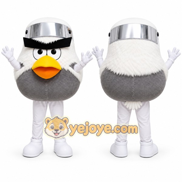 White Bird With Helmet Mascot Costume for Sports Events
