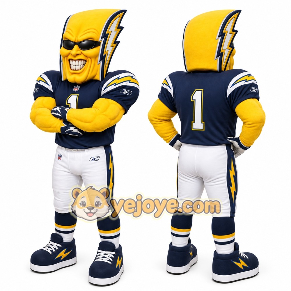 Yellow Lightning Bolt Humanoid Mascot Costume for Sports Events Yellow Lightning Bolt Humanoid Mascot Costume for Sports Events
