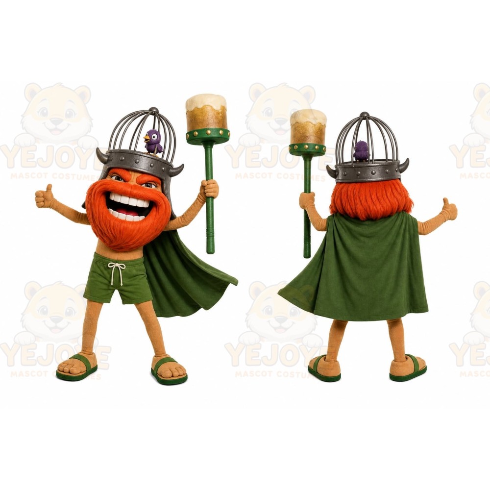 Orange Bearded Man With Helmet And Cape Mascot Costume for Events and Promotions