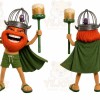 Orange Bearded Man With Helmet And Cape Mascot Costume for Events and Promotions