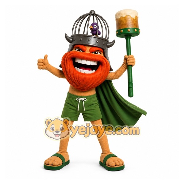 Orange Bearded Man With Helmet And Cape Mascot Costume for Events and Promotions