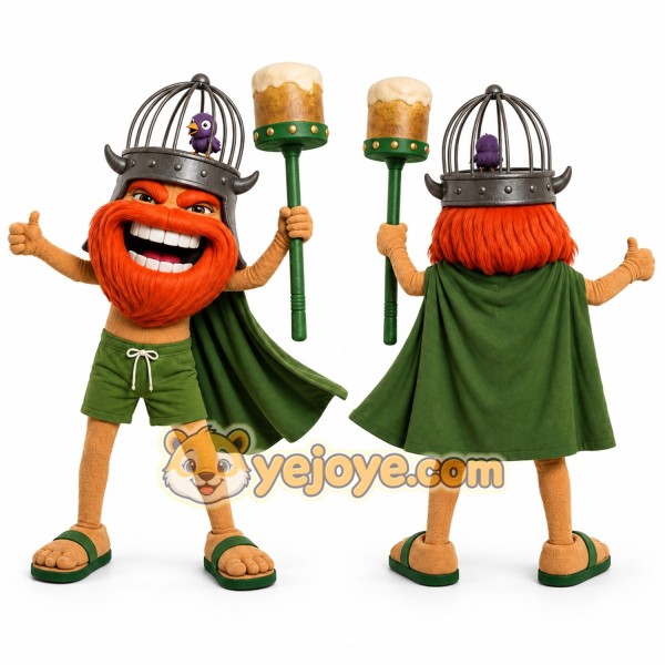 Orange Bearded Man With Helmet And Cape Mascot Costume for Events and Promotions