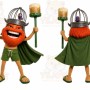 Orange Bearded Man With Helmet And Cape Mascot Costume for Events and Promotions