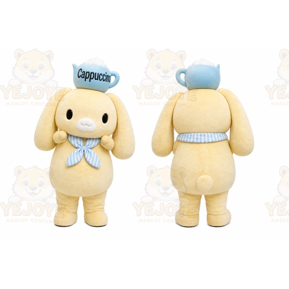Cream Dog With Cup Hat Mascot Costume for Restaurant Promotions