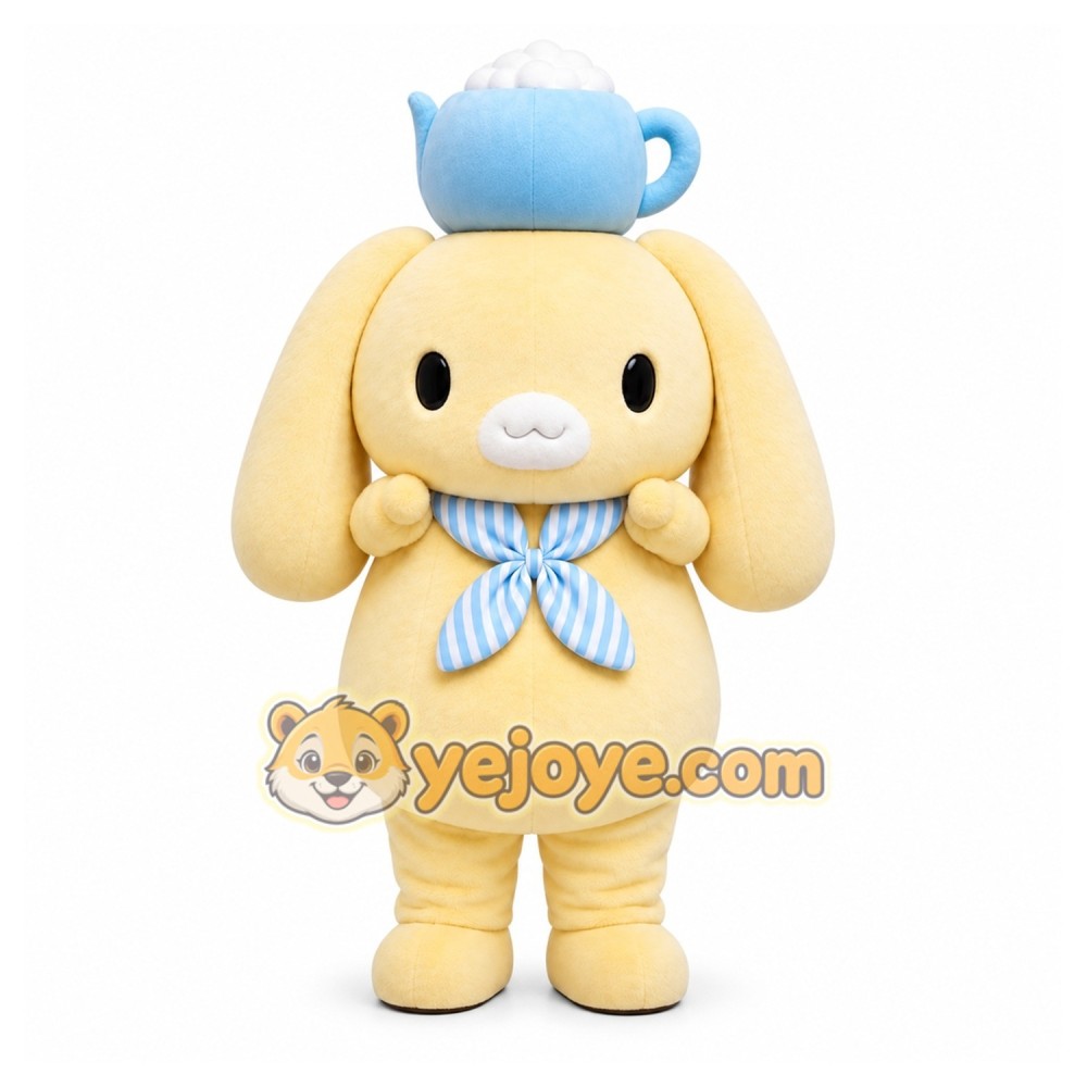 Cream Dog With Cup Hat Mascot Costume for Restaurant Promotions