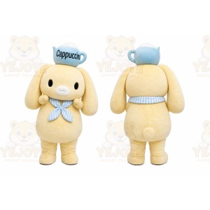Cream Dog With Cup Hat Mascot Costume for Restaurant Promotions