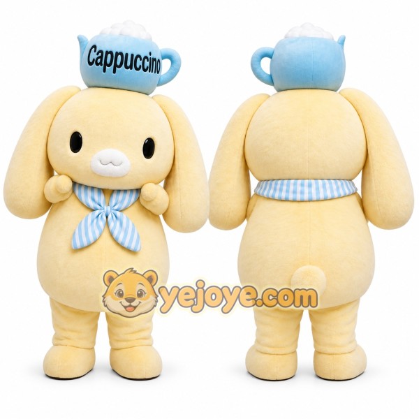 Cream Dog With Cup Hat Mascot Costume for Restaurant Promotions