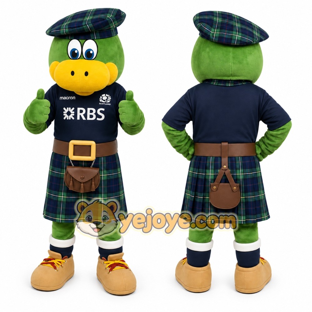 Green Frog In Kilt Mascot Costume for Events and Promotions Green Frog In Kilt Mascot Costume for Events and Promotions