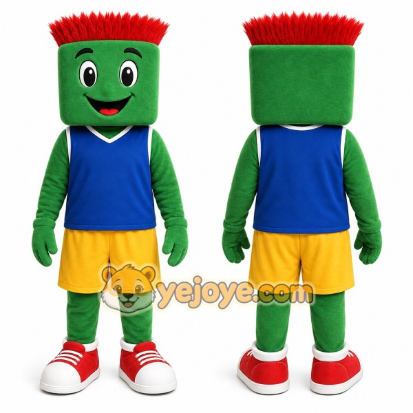Green Block Head Character Mascot Costume for Events and Promotions